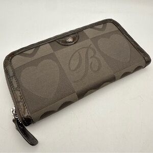 Genuine BRIGHTON Brown Signature Canvas/Hearts w/Leather Trim Large Wallet